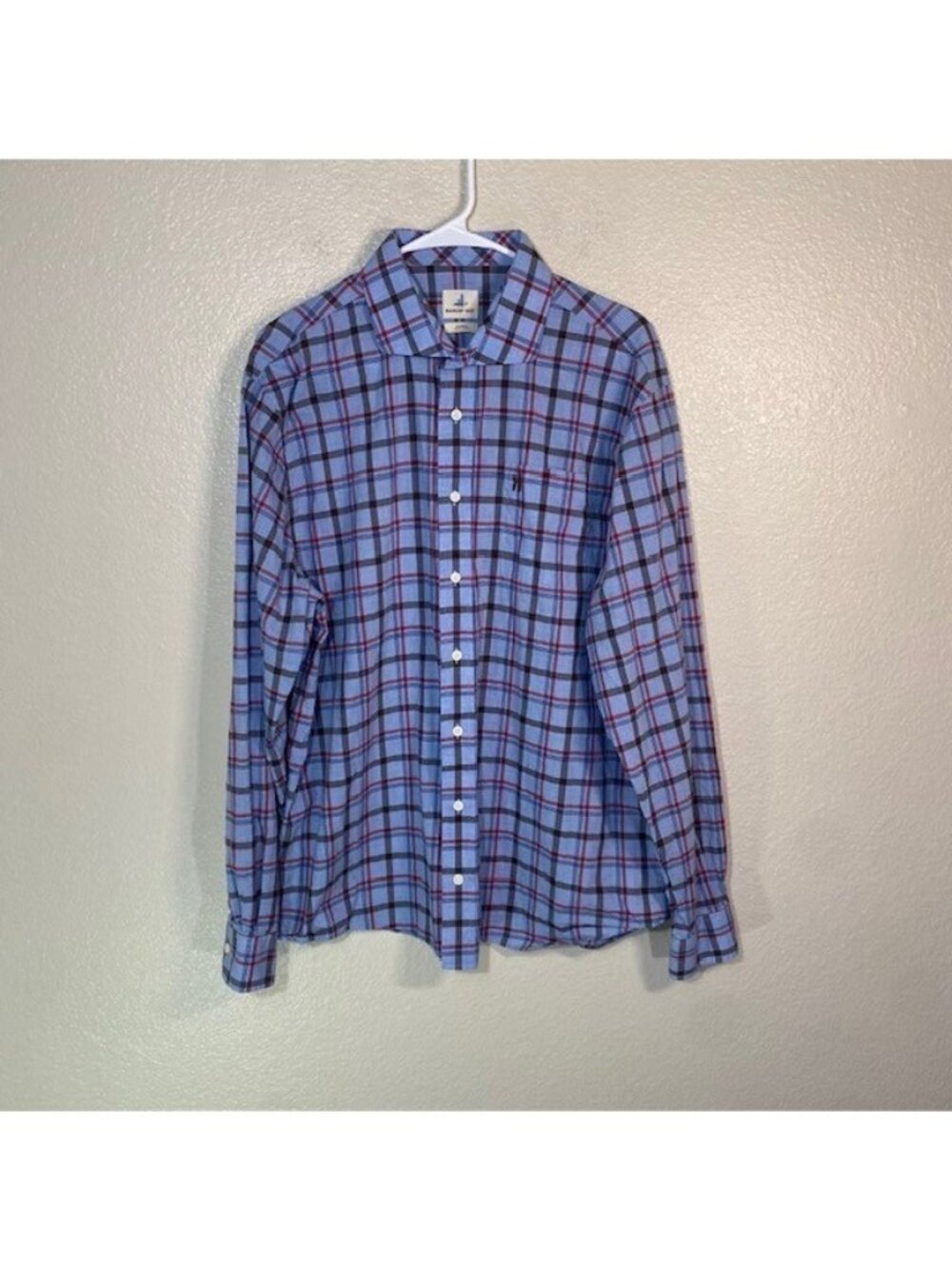Johnnie O Shirt Mens XL Button Up Long Sleeve Blue Plaid Casual Cotton Pocket